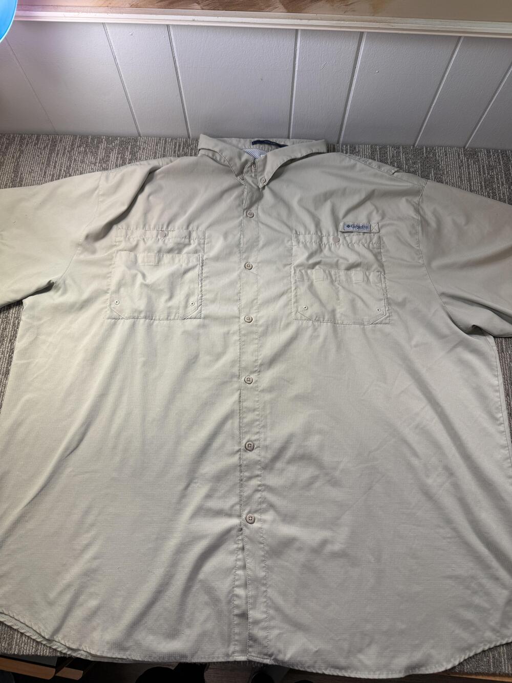 Columbia PFG Tamiami Shirt Mens 5XLT Beige Solid Short Sleeve Fishing Outdoor